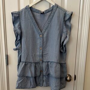 Hayden Light Blue Ruffled Button-Down Blouse